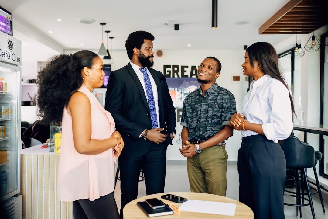 diverse business group talking
